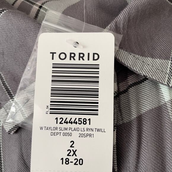 Torrid Taylor Slim Plaid Button Front Long Sleeve Shirt Size 2 2X New - Picture 8 of 8